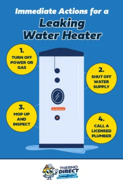 immediate actions for a leaking water heater