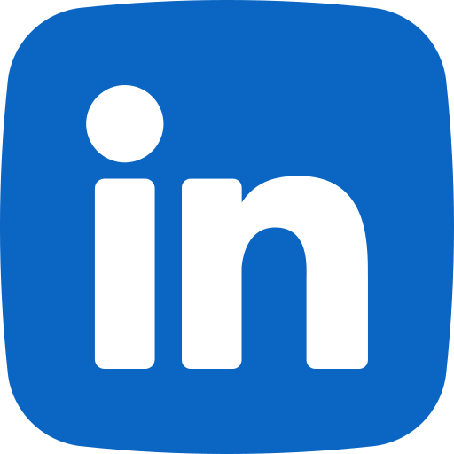 LinkedIn logo featuring white “in” letters on a blue rounded square background.